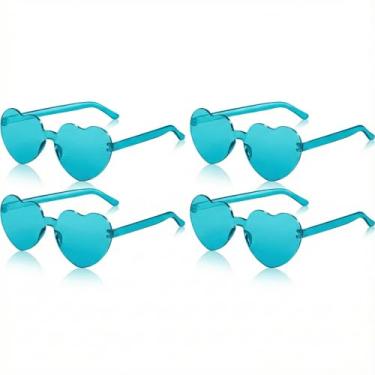 Imagem de LIEBCTRL 4 peças de óculos de sol em forma de coração para mulheres, meninas, azul lago, bonitos, divertidos, óculos de sol neon estéticos, acessórios de festa de formatura, presentes baratos para dia