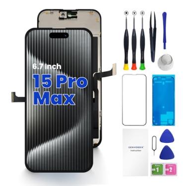 Imagem de Substituição de tela para iPhone 15 Pro Max, tela LCD sensível ao toque 3D de 6,7 polegadas, kit de reparo Full HD Genverdix, conjunto de digitalizador com conjunto de ferramentas, vidro temperado