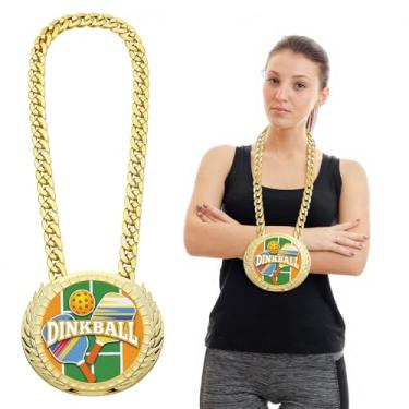 Imagem de Soulchen Medalha de Prêmio de Corrente 12 cm x 15 cm Troféu Engraçado Medalha de Plástico Dourado Rígido com Corrente de Pescoço de Ouro 86 cm para Concurso Recompensa Reuniões Familiares Tailgating