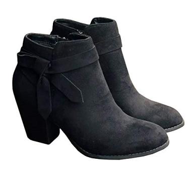 Imagem de PiePieBuy Bota feminina com nó Chelsea com salto fechado, bico fechado, salto empilhado, Preto, 6.5