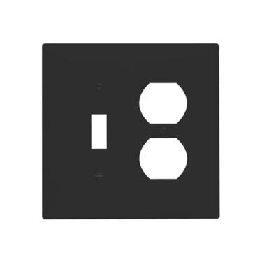 Imagem de JDAKHD Capa de tomada preta fosca preta moderna 2 gangues decorativa para interruptor de luz placa de parede dupla com interruptor único para tomadas elétricas capas de placa de interruptor para casa