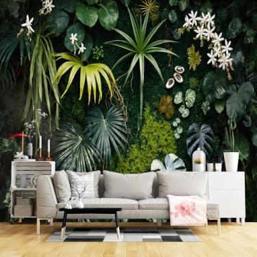 Imagem de Murais de parede de tamanho personalizado, tecido autoadesivo de parede verde de jardim vertical tropical (sem PVC) Papel de parede grande removível para sala de estar, quarto, escritório