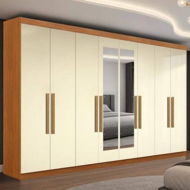 Imagem de Guarda-Roupa Casal German 8 Portas 4 Gavetas com Espelho Cinamomo/Off White - Maxel