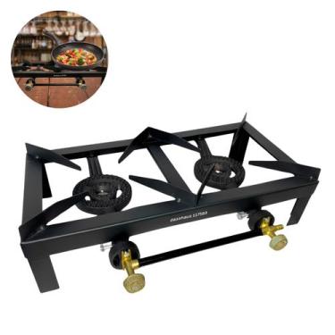 Imagem de Fogareiro 2 Bocas Alta Pressão Gás GLP Pesca e Camping Forte Ferro Fun