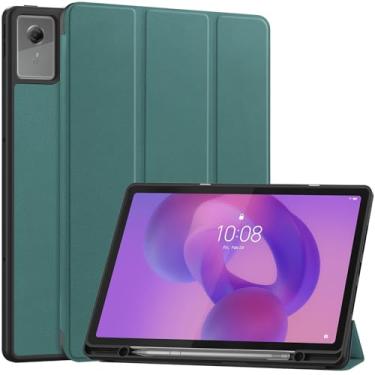 Imagem de YRH Capa Lenovo Idea Tab Plus de 12,1 polegadas 2025 | com suporte para caneta | Despertar automático | Suporte | Proteção TPU (verde escuro)