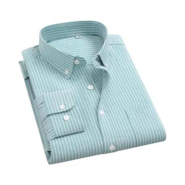 Imagem de Camisa Social Clássica Masculina Oxford Listrada De Manga Longa 100% A