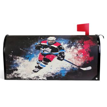 Imagem de TSENQUE Capas de caixa de correio magnéticas de arte para jogadores de hóquei, decorativas, outono, caixa de correio de vinil, caixa de correio moderna, decoração de jardim, tamanho padrão 52,6 x 45,8