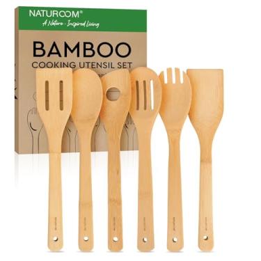Imagem de Naturoom Conjunto de 6 peças, colher e espátula de madeira de bambu de 30,5 cm, perfeito para panelas antiaderentes (conjunto de 6)