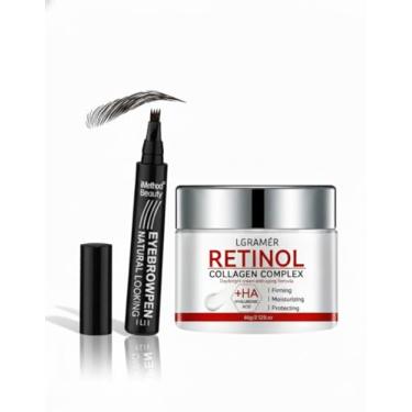 Imagem de Kit Beleza Total: Creme Retinol + Colágeno 30g Anti-Idade + Lápis de Sobrancelha Alta Precisão - Hidrata, Firma e Preenche.
