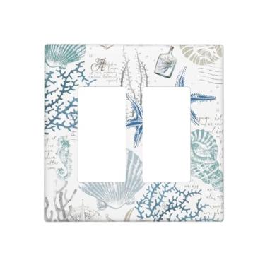 Imagem de Algranben Ocean Beach Starfish Seashell 2 Gang Double Rocker Light Switch Cover Decorativo Náutico Costeiro Coral Mar Interruptor de Luz Elétrica para Quarto e Banheiro Acessórios