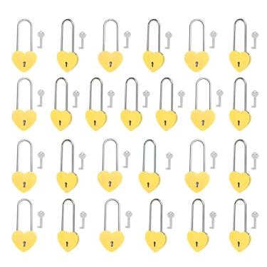 Imagem de Gradleen 25 unidades de cadeado de coração único com chave de 8,5 cm, cadeado de amor de 50 mm, acabamento fosco, cadeado de amor de metal amarelo para ponte Lovelock, caixa de cartão, caixa de joias