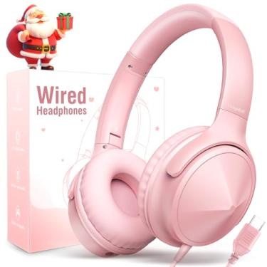 Imagem de VkingMoR Fones de ouvido USB C com fio, USB C com fio, com microfone, controle de volume, som estéreo HD, fone de ouvido USB tipo C dobrável e leve, rosa