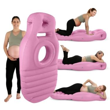 Imagem de Travesseiro inflável para gravidez, boia inflável para piscina para gravidez com orifício para barriga, conforto para pessoas que dormem de estômago e de lado – Alivia dores nas costas e quadril, rosa