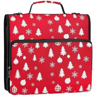 Imagem de Flocos de neve brancos de Natal com 3 anéis de 3,8 cm anel D organizador de fichários escolares com alça de ombro pasta de portfólio de armazenamento com alça de ombro com alça de 34,5 x 31,5 x 9 cm