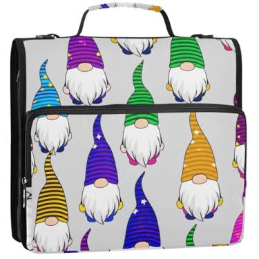 Imagem de Organizador de fichário com zíper fofo Gnomo Christmas 3 argolas anel D bolsa profissional para fichários escolares com alça de ombro pasta de portfólio de armazenamento com alça de ombro com alça de