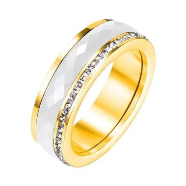 Imagem de Anel De Noivado E Casamento Feminino Em Aço Inoxidável Titânio Com Cer