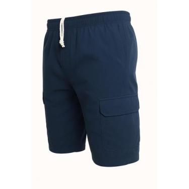 Imagem de Bermuda Brim 06 Bolsos Cargo 100% Brim Calor Trabalho - Fiber Race, Az