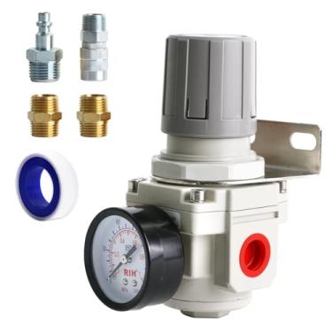 Imagem de RIH Regulador de pressão de ar NPT de 1/5.1 cm - Regulador de ar para compressor, regulador de ar com calibre 0-150 PSI, AR4000-04