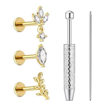 Imagem de JESMODA G23 Brincos de titânio com costas planas 16G 18G CZ brinco de cartilagem para mulheres brincos roscados internamente delicados tragus conch helix piercing joias grau implante ouro prata, 16G
