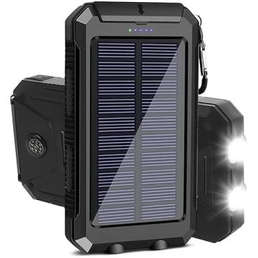 Imagem de Power Bank Solar Portátil, 10000mAh, Preto, Carregamento Rápido, Bateria Solar com LED, USB Duplo, Resistente à Água IP4, para Smartphones e Dispositivos USB (10000 mAh)