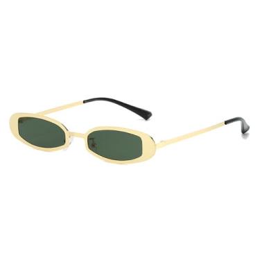 Imagem de Óculos de Sol UV400 - Armação Oval Pequena de Metal Estilo Punk com Lentes Transparentes para Homens e Mulheres, Ideal para Esportes ao Ar Livre, Corrida e Ciclismo, Dourado e Verde