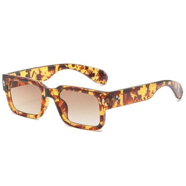 Imagem de Óculos de Sol Femininos com Rebites, Armação Grossa, Lentes Degradê, Proteção UV400, Estilo Punk, para Esportes ao Ar Livre, Corrida e Ciclismo, Estampa de Leopardo