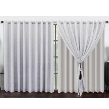 Imagem de Cortina Voil Xadrez 9.00x2.30 Com Forro Blackout - J&C ACESSÓRIOS PARA