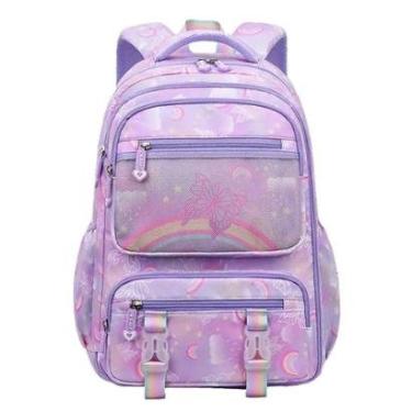Imagem de Mochila Infantil Escolar Menina Borboleta Delicada Bolsa Arco Iris Estilo Fichário-Feminino