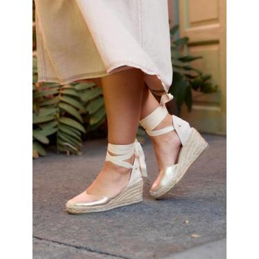 Imagem de Sandália Anabela Média Romero Camurça Dourado Metalizado - Alpargatas,