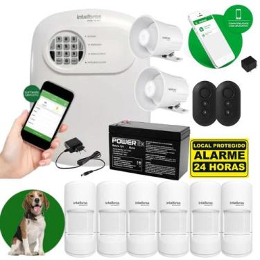 Imagem de Kit Alarme Intelbras 6 Sensores Infra PET Com Fio, 2 Sirenes e Bateria