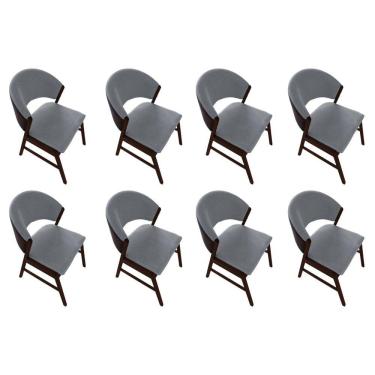 Imagem de Kit 8 Cadeiras De Jantar Madeira Maciça Débora Em Facto Ocre Cinza Linho Castanho
