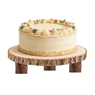 Imagem de Suporte de bolo de madeira, pedestal redondo de madeira para cupcake