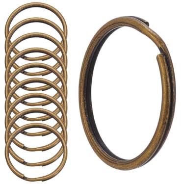 Imagem de SOFPLATE Pacote com 50 anéis de chaveiro circular com etiqueta de cachorro 3,5 cm de ferro pequeno redondo bronze antigo vintage metal dividido anéis de salto anéis chaveiros para etiquetas de