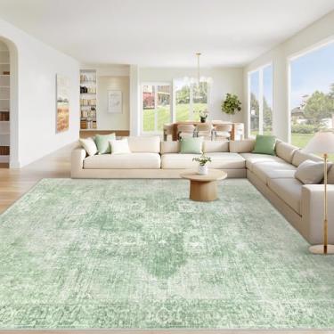 Imagem de Tapete lavável 22,5 x 30,5 cm, vintage, boêmio, medalhão, antiderrapante, macio, grande, desgastado, tapete retro, para sala de estar, quarto, sala de jantar, casa, escritório, verde sálvia