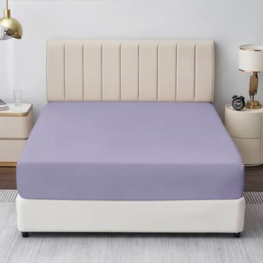 Imagem de Lençol King com elástico de 600 fios, algodão egípcio, tecido de cetim refrescante, bolsos profundos de 40,6 cm, elástico, macio, durável e respirável (lavanda)