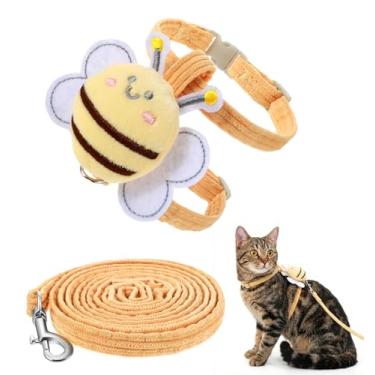 Imagem de Peitoral e coleira para gatos pequenos, arnês para caminhada e coleira à prova de fuga, colete macio ajustável com tiras refletivas para segurança, confortável para coelhos e gatinhos (pequeno)