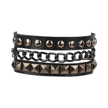 Imagem de Pulseira Unissex Punk Gótica Rock Com Ponta Espinhosa E Rebites, Pulse