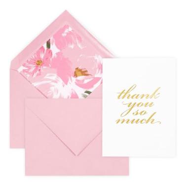 Imagem de kate spade new york Cartões de agradecimento em branco, conjunto de papelaria com 10 cartões e envelopes, cadernos rosa de gratidão com detalhes dourados, jardim oculto