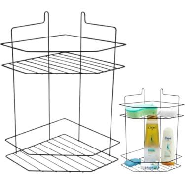 Imagem de Cantoneira Pateleira Organizador Porta Shampoo Canto de Pare Duplo Aramado Para Box Banheiro Branco