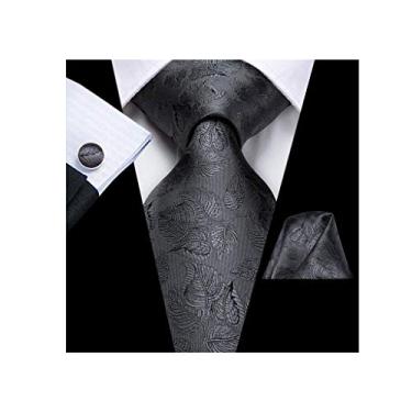 Imagem de pcagfaajmh Presente sólido cinza gravata masculina gravata de casamento de seda para homens conjunto de punho de lenço moda (cor: A), B