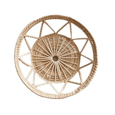 Imagem de pcagfaajmh 2 peças de cesta de armazenamento de frutas pequena redonda feita à mão em vime para sobremesas, bandeja de pão, bandeja feita à mão