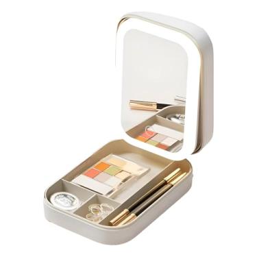 Imagem de Porta Joias com Espelho LED - Portátil Recarregável Branco - com 3 Modos de Iluminação