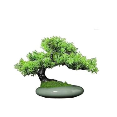 Imagem de pcagfaajmh Simulação de plantas falsas de bonsai de pinheiro verde acolhedor ornamentos árvore fortuna pequeno vaso interior decoração de mesa artificial interior