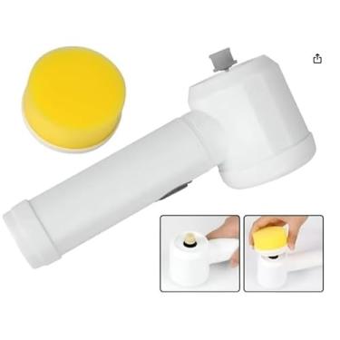 Imagem de Escova Giratória Multiuso Recarregável USB, Branca, Plástico, 20x8.5x6cm, com 3 Cabeçotes, para Limpeza Doméstica