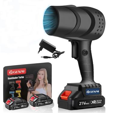 Imagem de Soprador de Folhas Turbo Portátil, Secador de Pêlos Sem Fio para Carros Turbina para Carro Automotivo Muito Forte com 21V 2 Baterias, 60.000 RPM