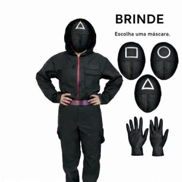 Imagem de Fantasia adulto e infantil round 6 Macacão Preto luxo + brinde. Série 