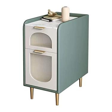 Imagem de Mesa de cabeceira moderna para quarto economiza espaço, mesa de cabeceira ultra estreita, design de couro artificial, sala de estar, sofá, mesa lateral, 59,9 cm A, lado verde (C30 x P40 x A60 cm)