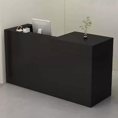 Imagem de Balcão de recepção moderno com gaveta trancável - Balcão de caixa de varejo para escritório e loja - espaço de armazenamento aberto - 90 x 50 x 100 cm