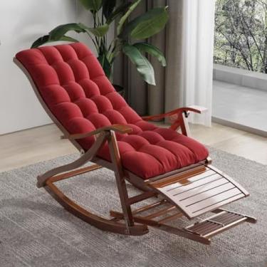 Imagem de Cadeira de balanço estofada, cadeira reclinável dobrável de madeira em vime, cadeira de balanço confortável com apoio para os pés e acolchoada macia, poltrona de pátio para relaxar (vermelho, A)