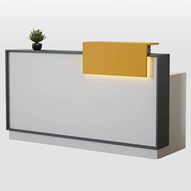Imagem de Mesa de recepção moderna com luz LED, bandeja de teclado, gaveta com trava - ideal para salão de beleza, loja ou escritório - mesa de balcão branca (100 x 50 x 100 cm)